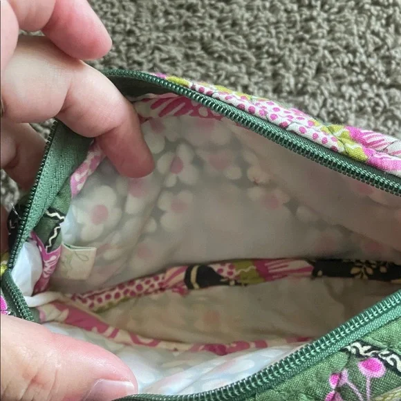 Floral Green and Pink Women's Cosmetic Bag - Picture 4 of 5